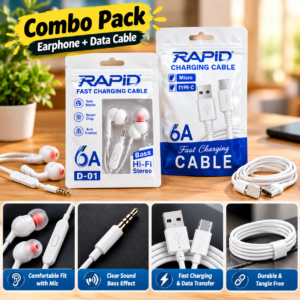 2-in-1 Combo Deal – D-01 Handsfree + RAPID Type-C Fast Charging Cable